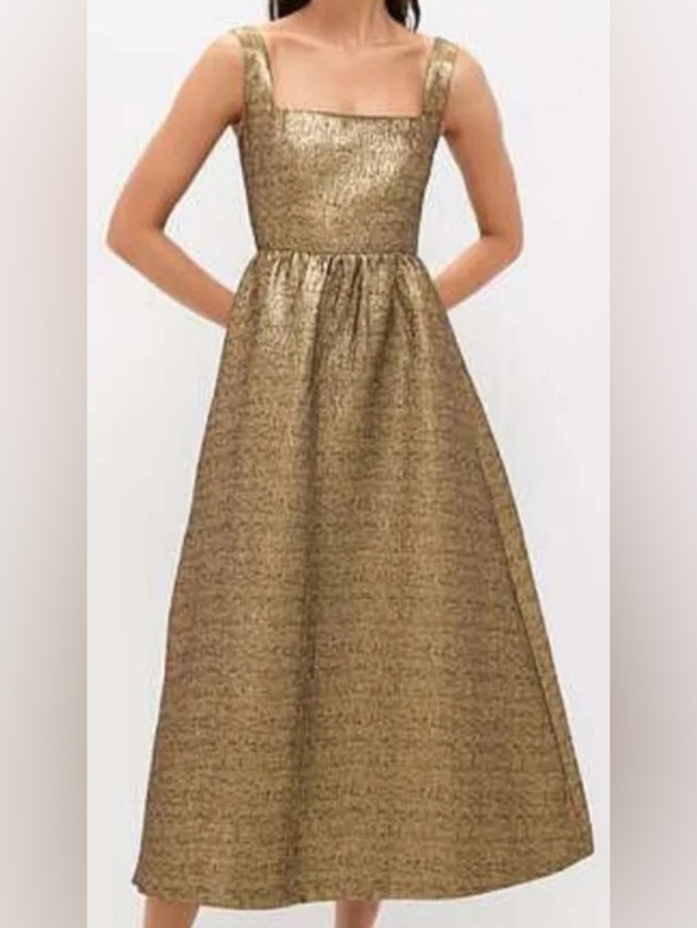 Tuckernuck gold brocade midi dress